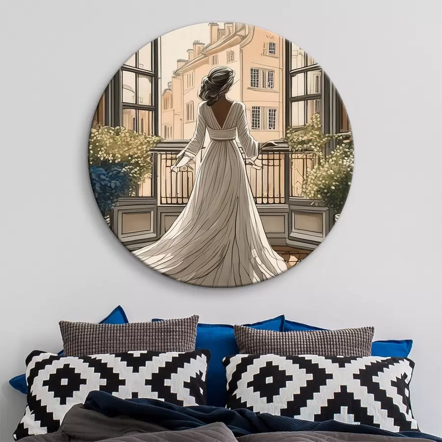 murales de pared silueta de una chica con un vestido blanco cerca de una ventana grande r39480