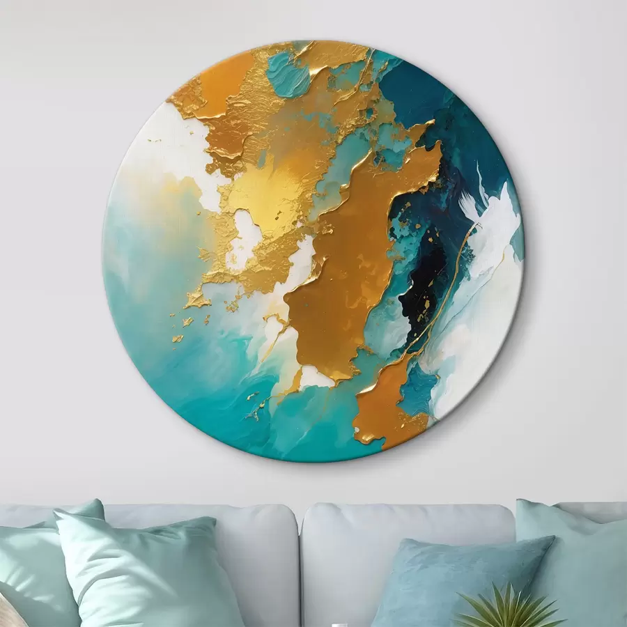 murales de pared Composición fluida abstracta en verde azulado y ámbar r35823