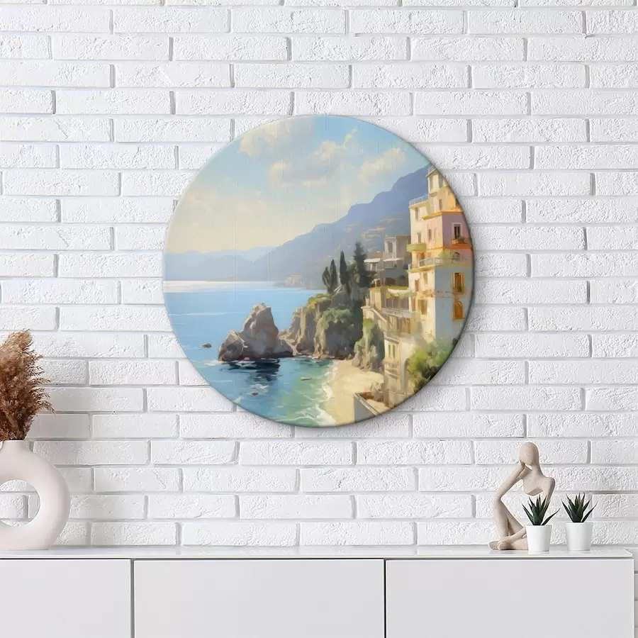 murales de pared Vista de la bahía del mar, montañas en Italia desde el hotel imitación de pintura al óleo r40088