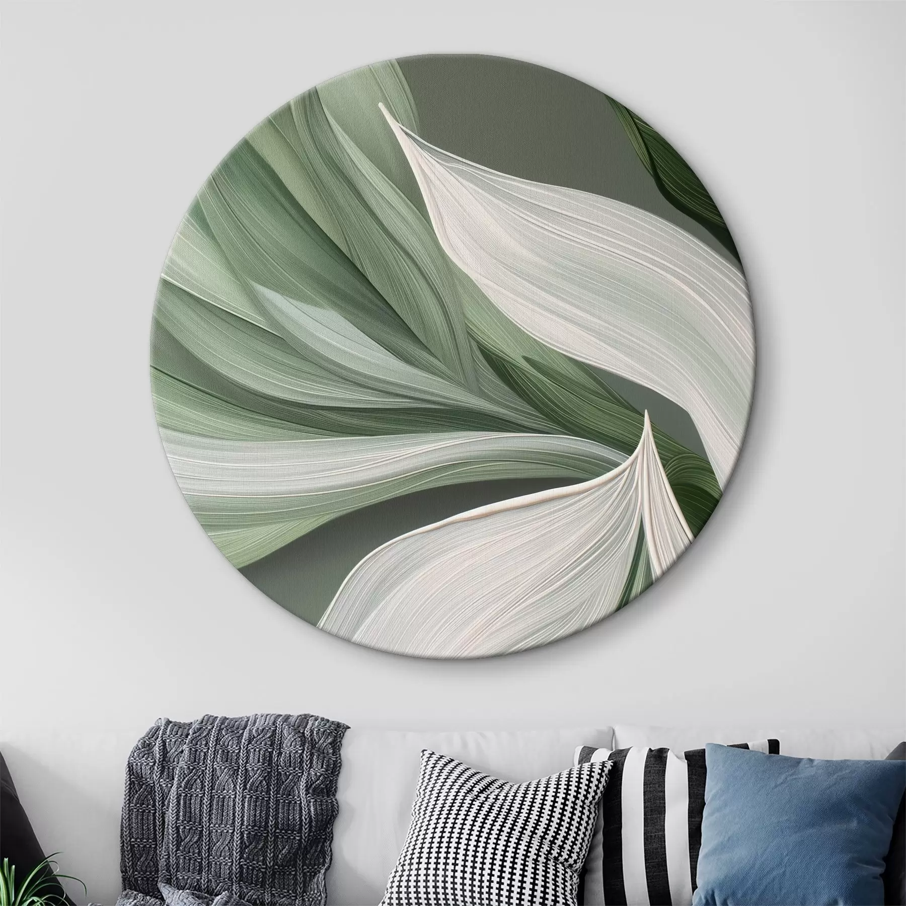 murales de pared voluminoso velo abstracto en colores blanco y verde r39327