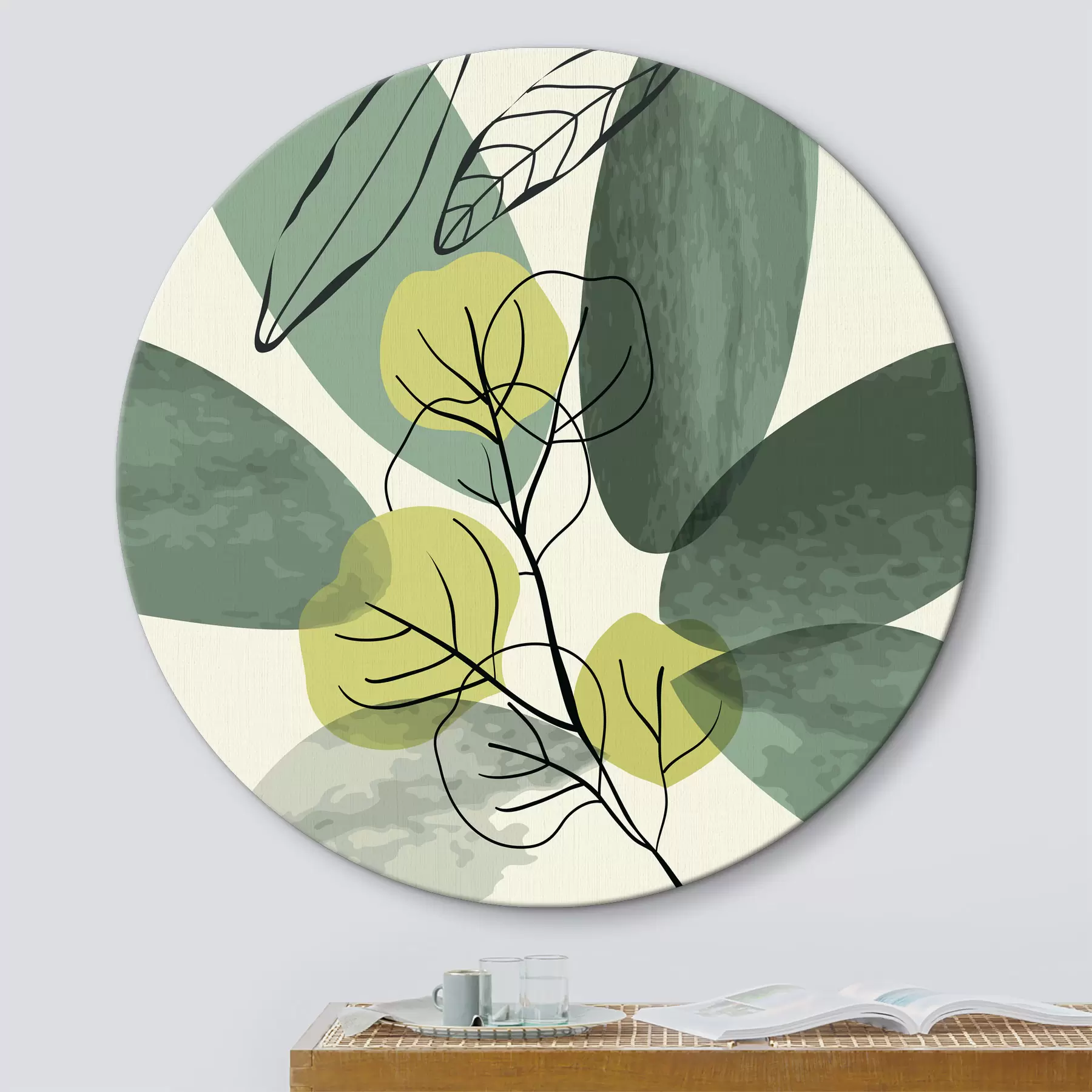 murales de pared Dibujo en acuarela de follaje boho r36106