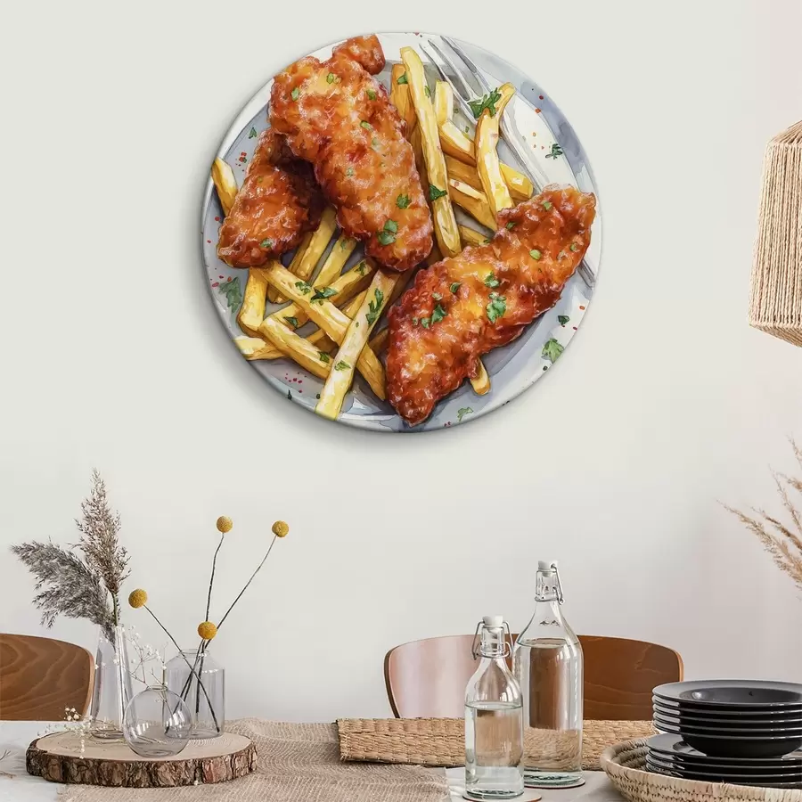murales de pared Arte gastronómico en acuarela, papas fritas con pollo asado, delicioso r39708