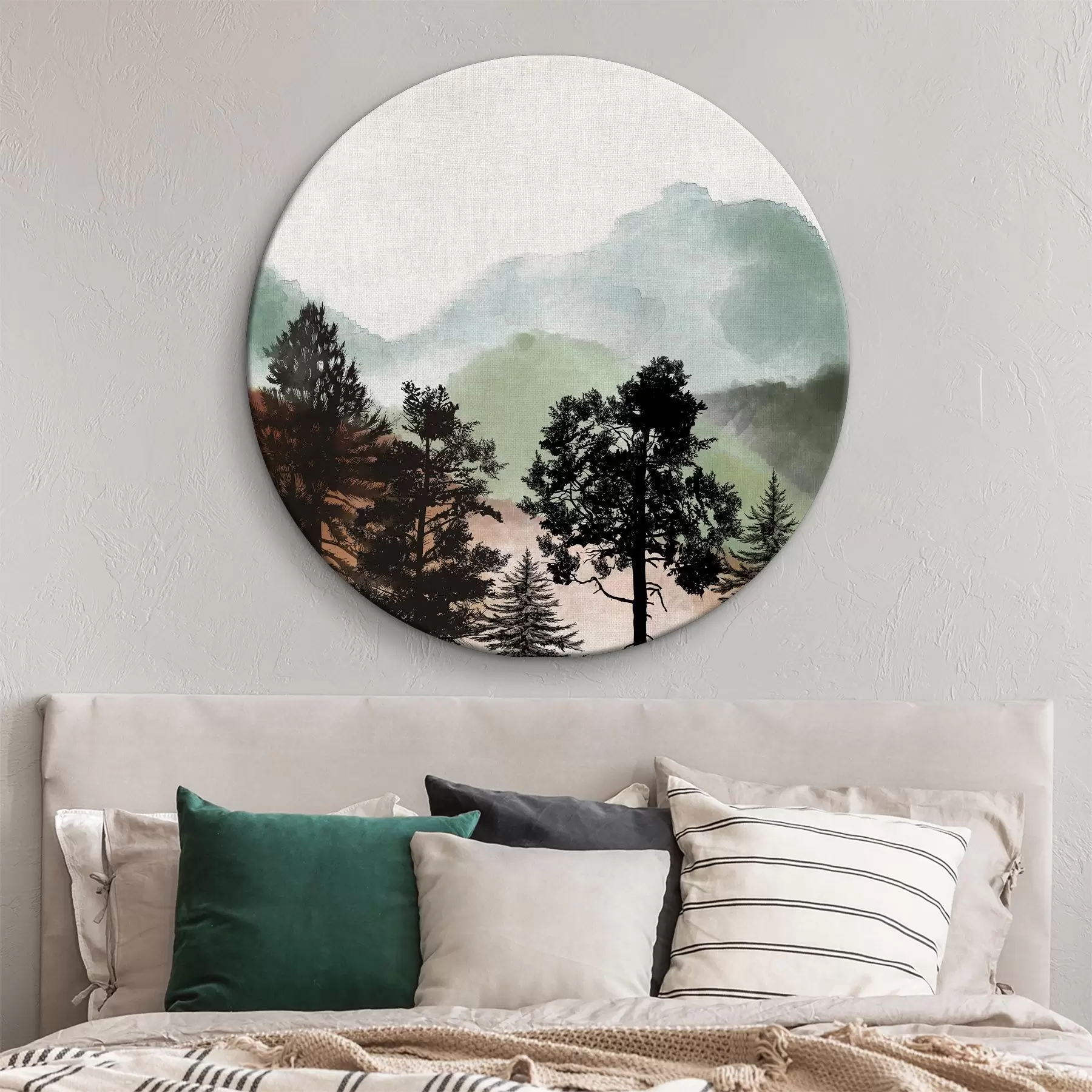 murales de pared Paisaje de montaña en acuarela con árboles r36603