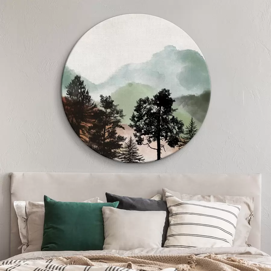 murales de pared Paisaje de montaña en acuarela con árboles r36603