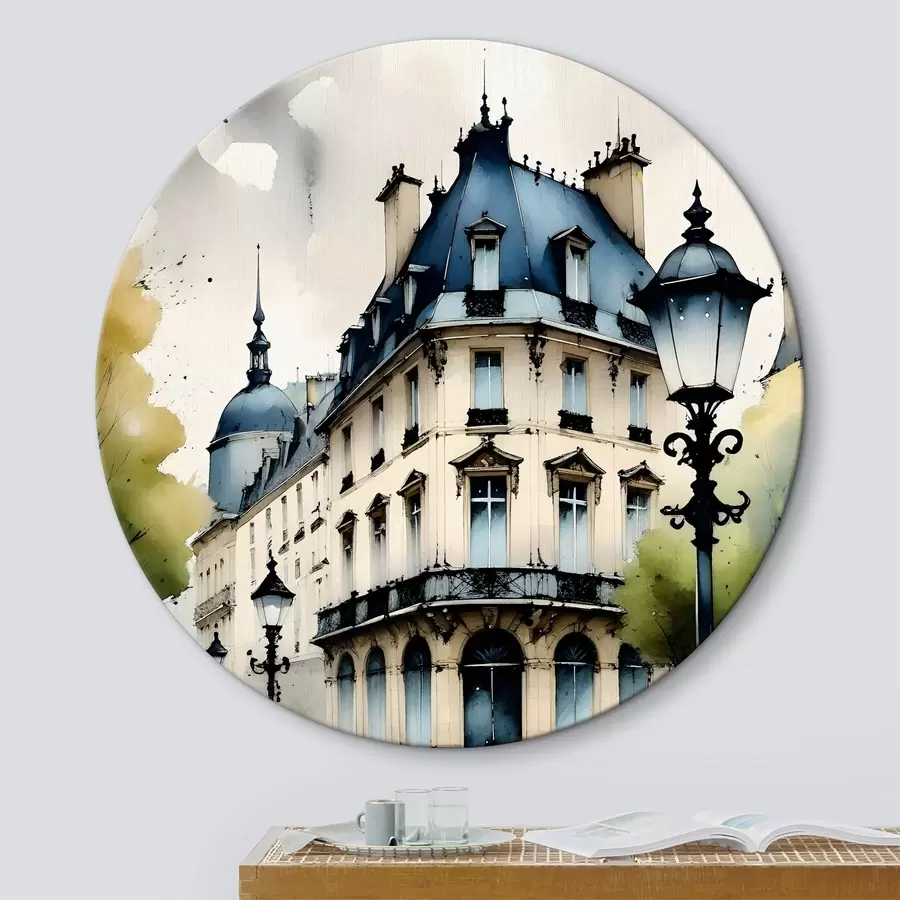 murales de pared Pintura acuarela de un edificio histórico con fachada curva y elementos arquitectónicos decorativos r38975