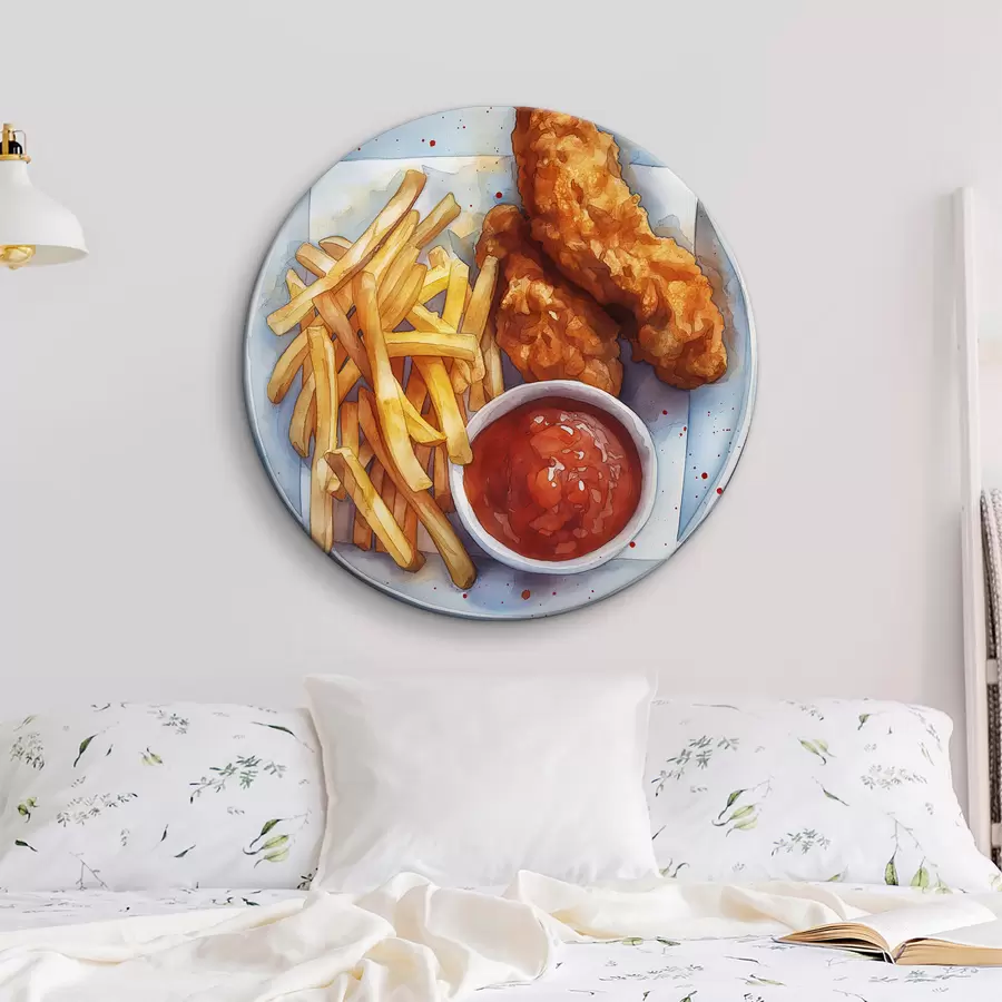 murales de pared Comida callejera acuarela, papas fritas con pollo asado, deliciosa r39709