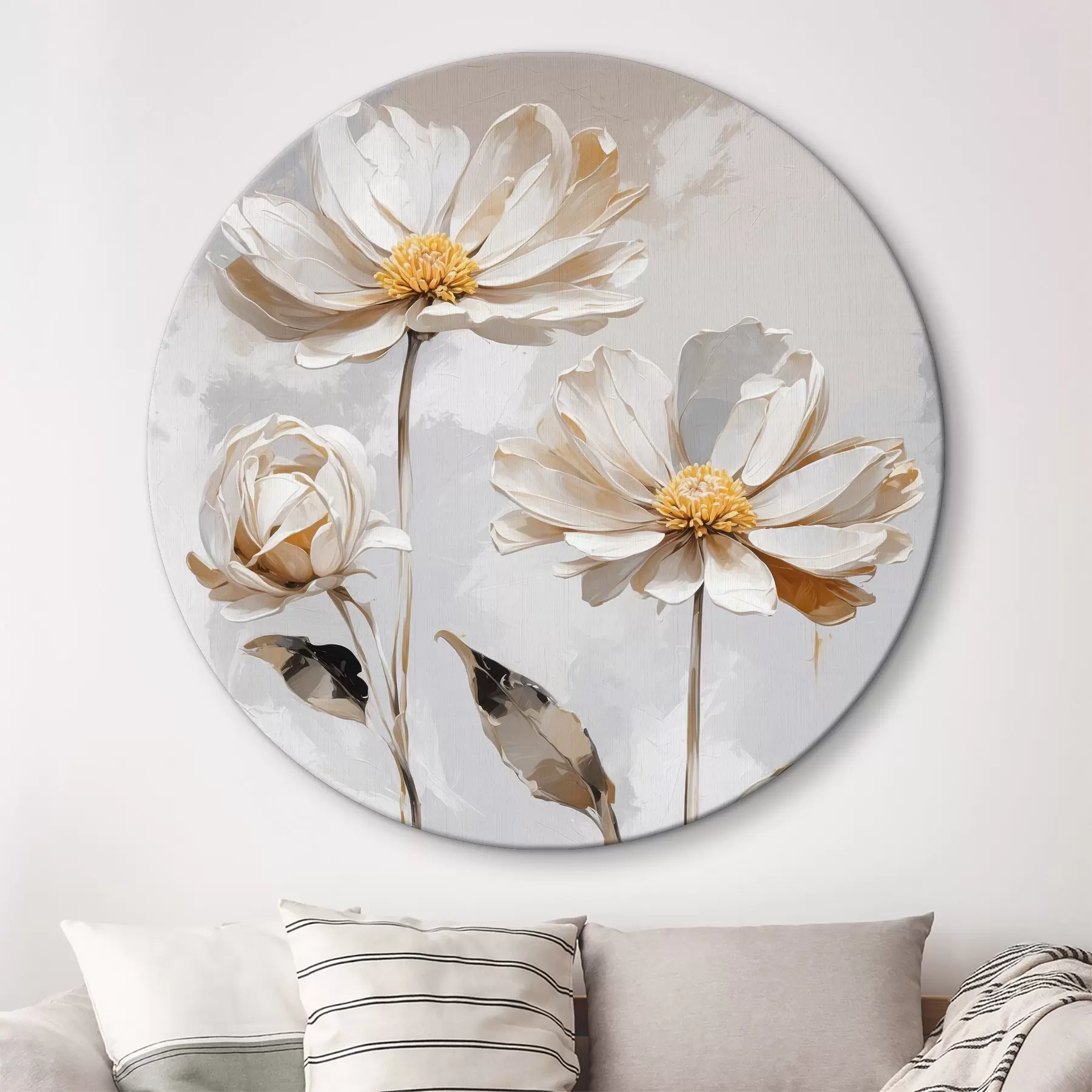 murales de pared Flores blancas sobre fondo blanco-gris r39174
