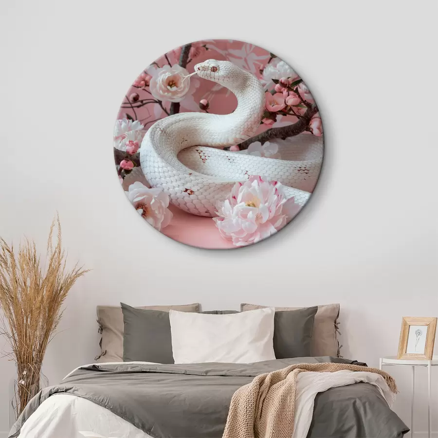 murales de pared Serpiente blanca y flores rosas r39941