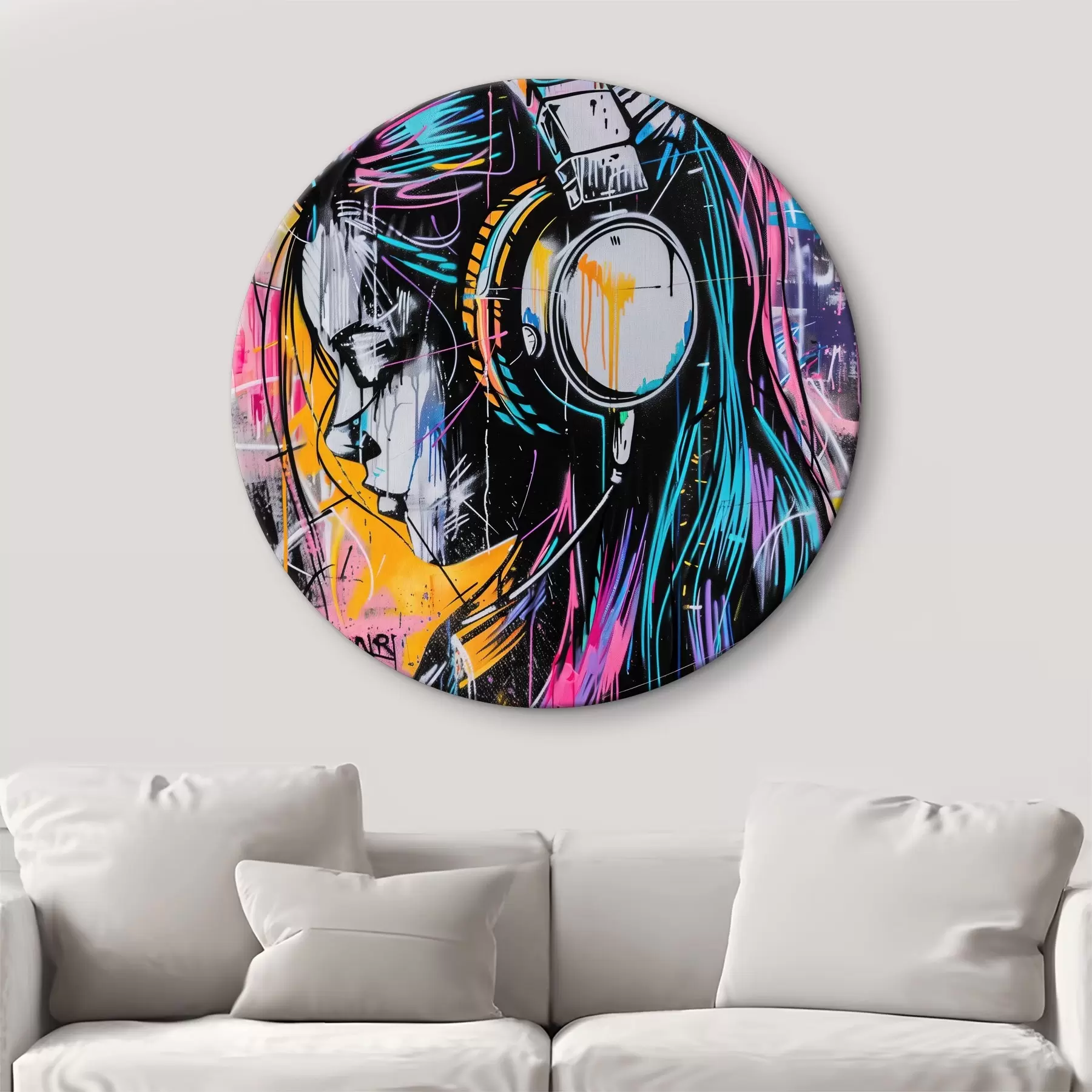 murales de pared Mujer con auriculares en estilo graffiti r39443
