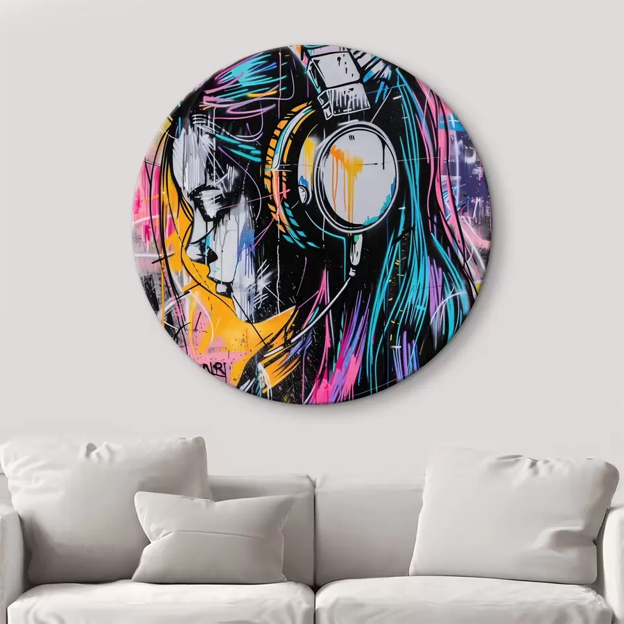 murales de pared Mujer con auriculares en estilo graffiti r39443
