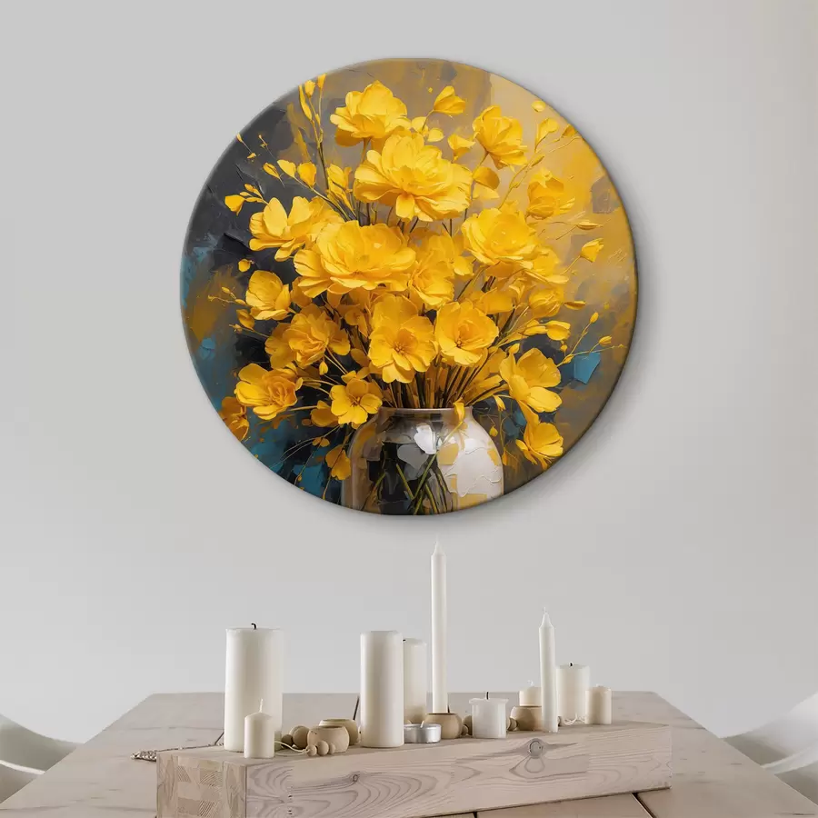 murales de pared Flores amarillas en jarrón sobre fondo acrílico multicolor r39854
