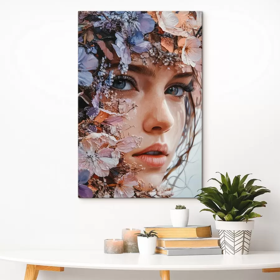 murales de pared cara de niña con flores s42001