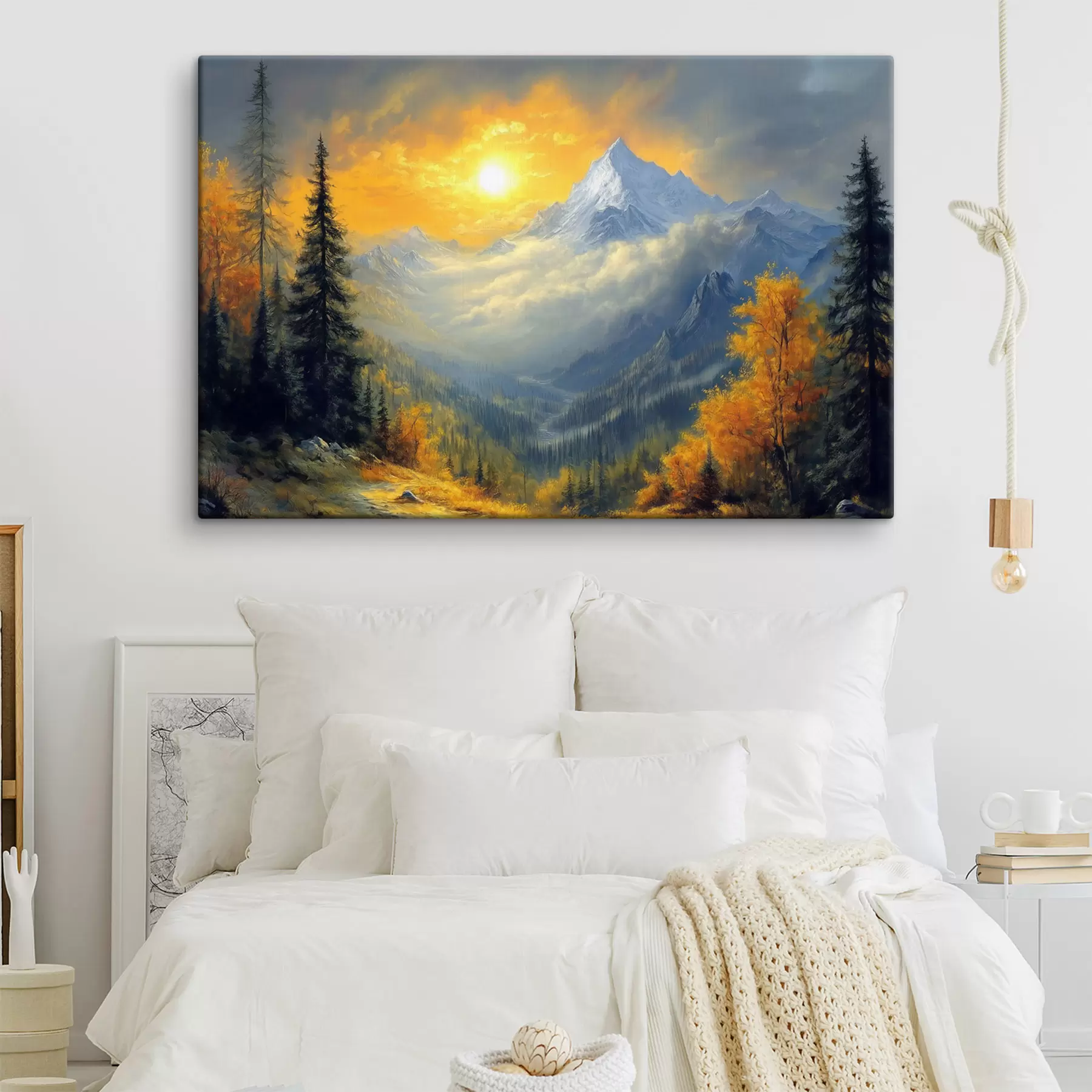 murales de pared el sol sobre las montañas en otoño s42006