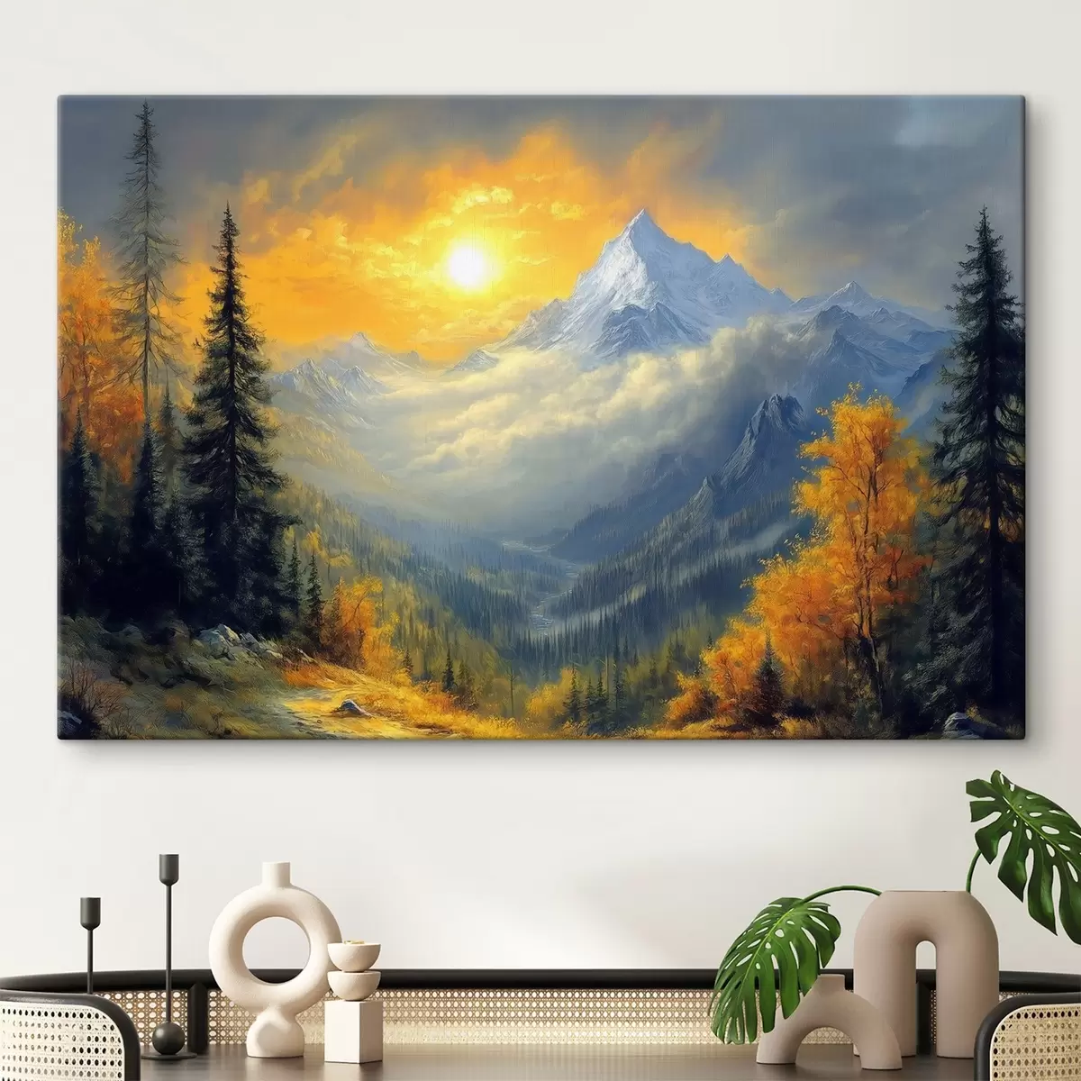 murales de pared el sol sobre las montañas en otoño s42006