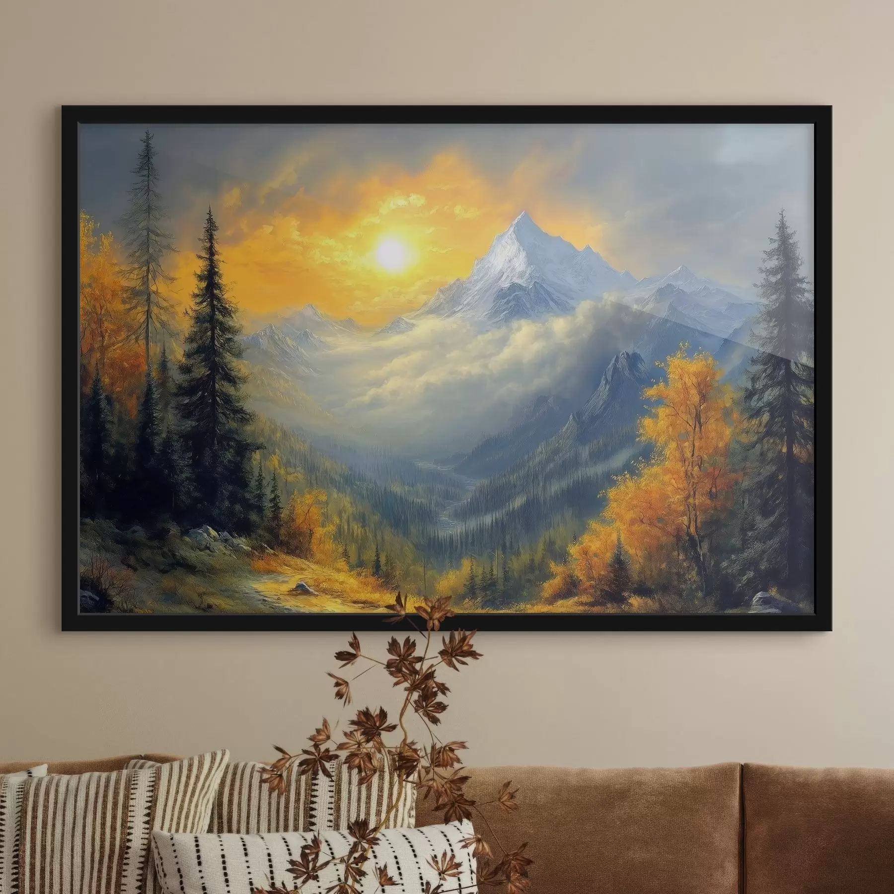 murales de pared el sol sobre las montañas en otoño f42006