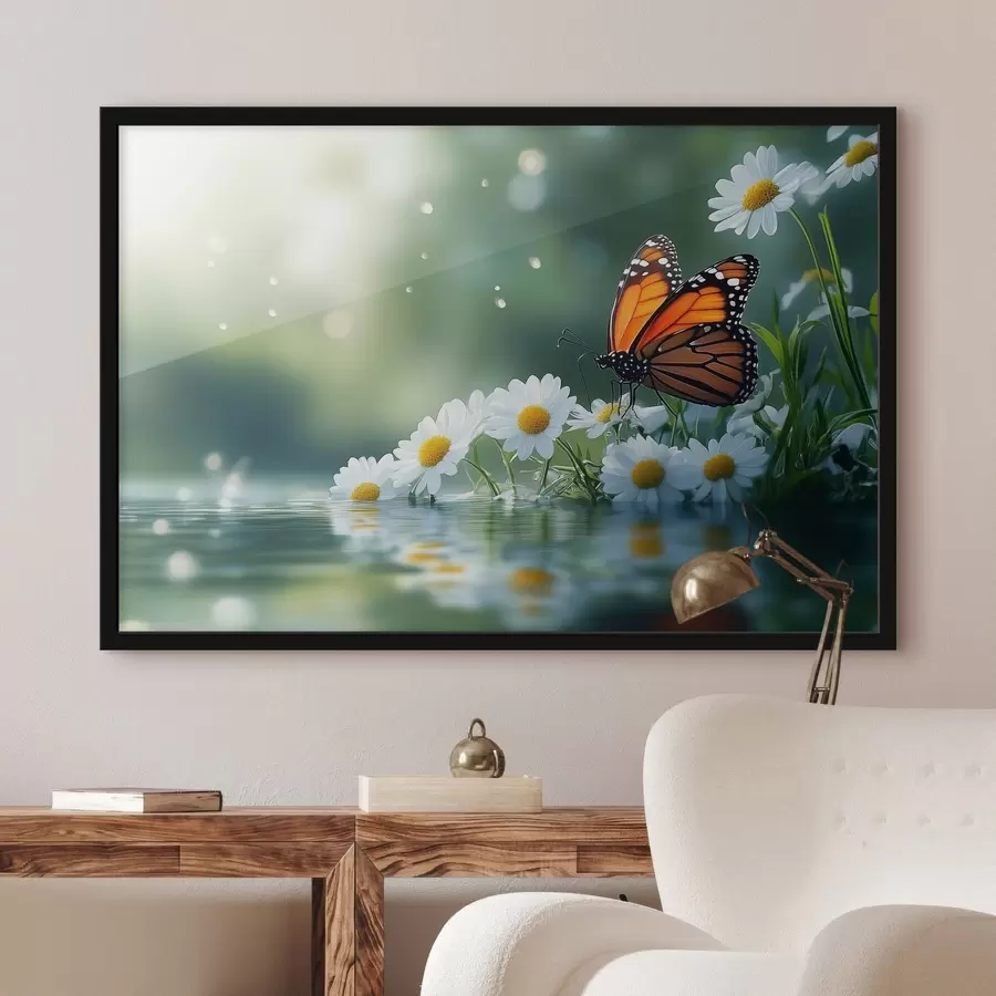 murales de pared mariposa sobre margaritas f42017