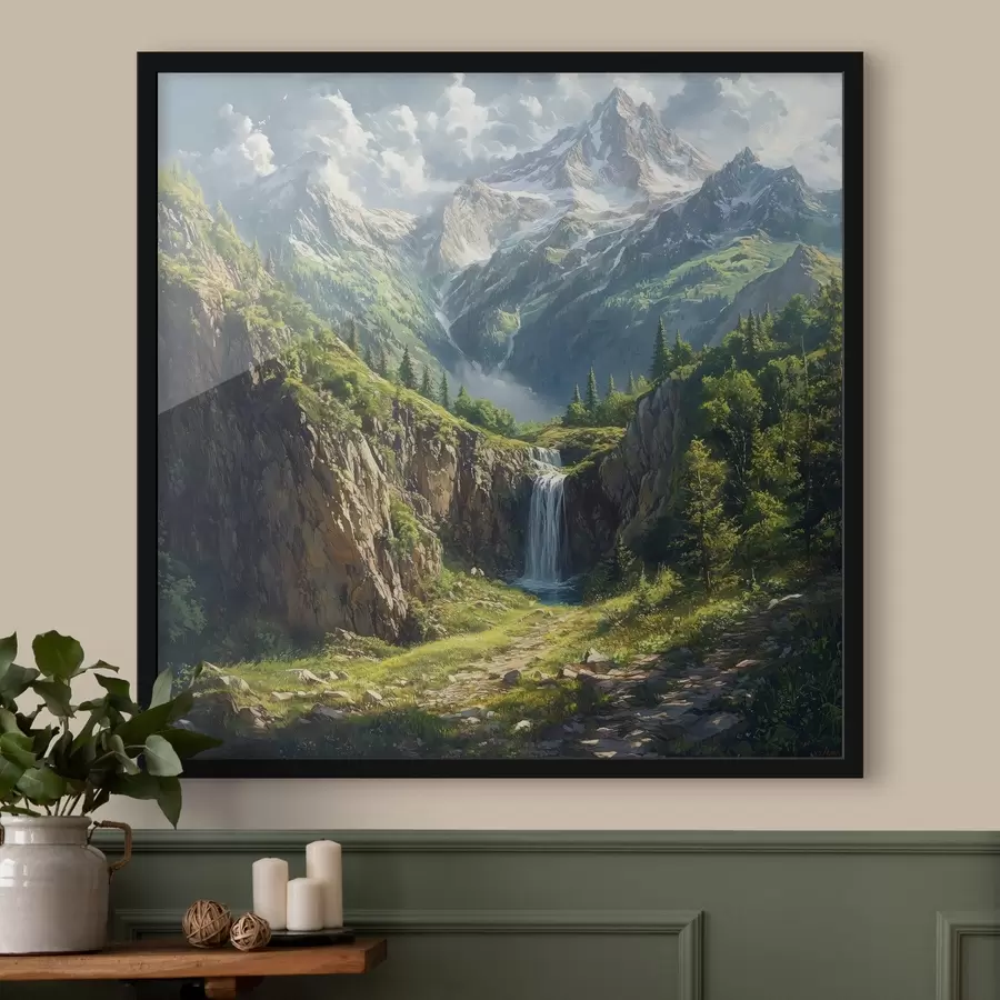 murales de pared montañas y cascada f42020