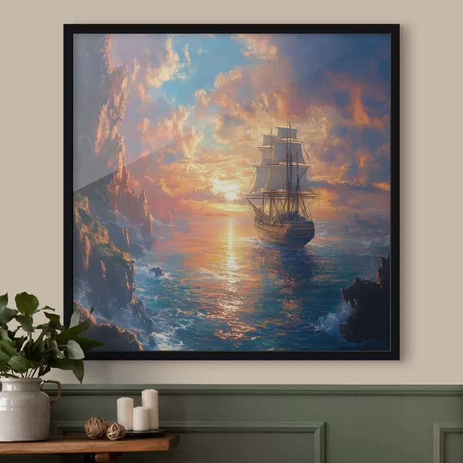 murales de pared barco en el mar f42024