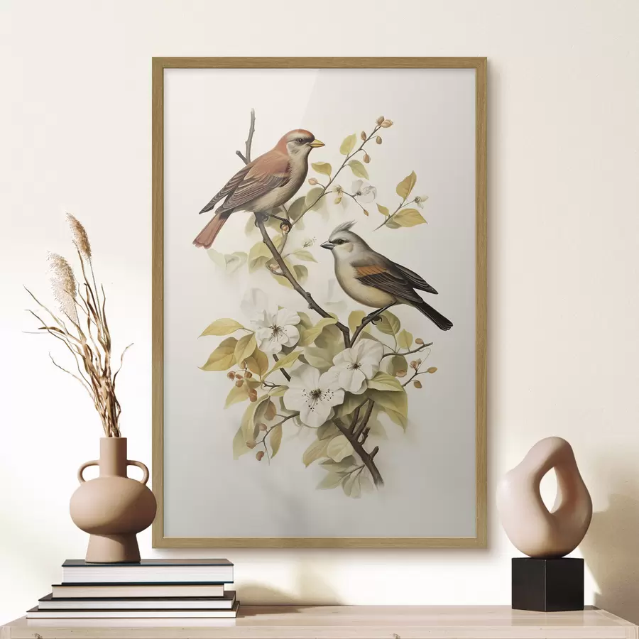 murales de pared Pájaros en una rama estilo vintage f42035