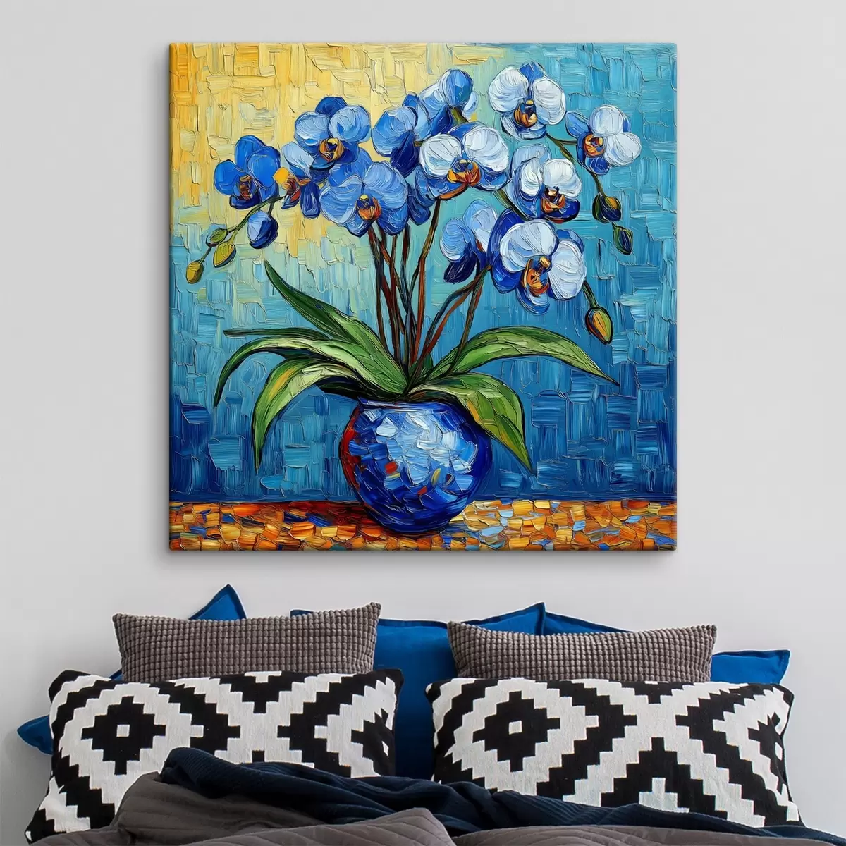 murales de pared Una orquídea azul en un jarrón al estilo Van Gogh, imitación de pintura s41982
