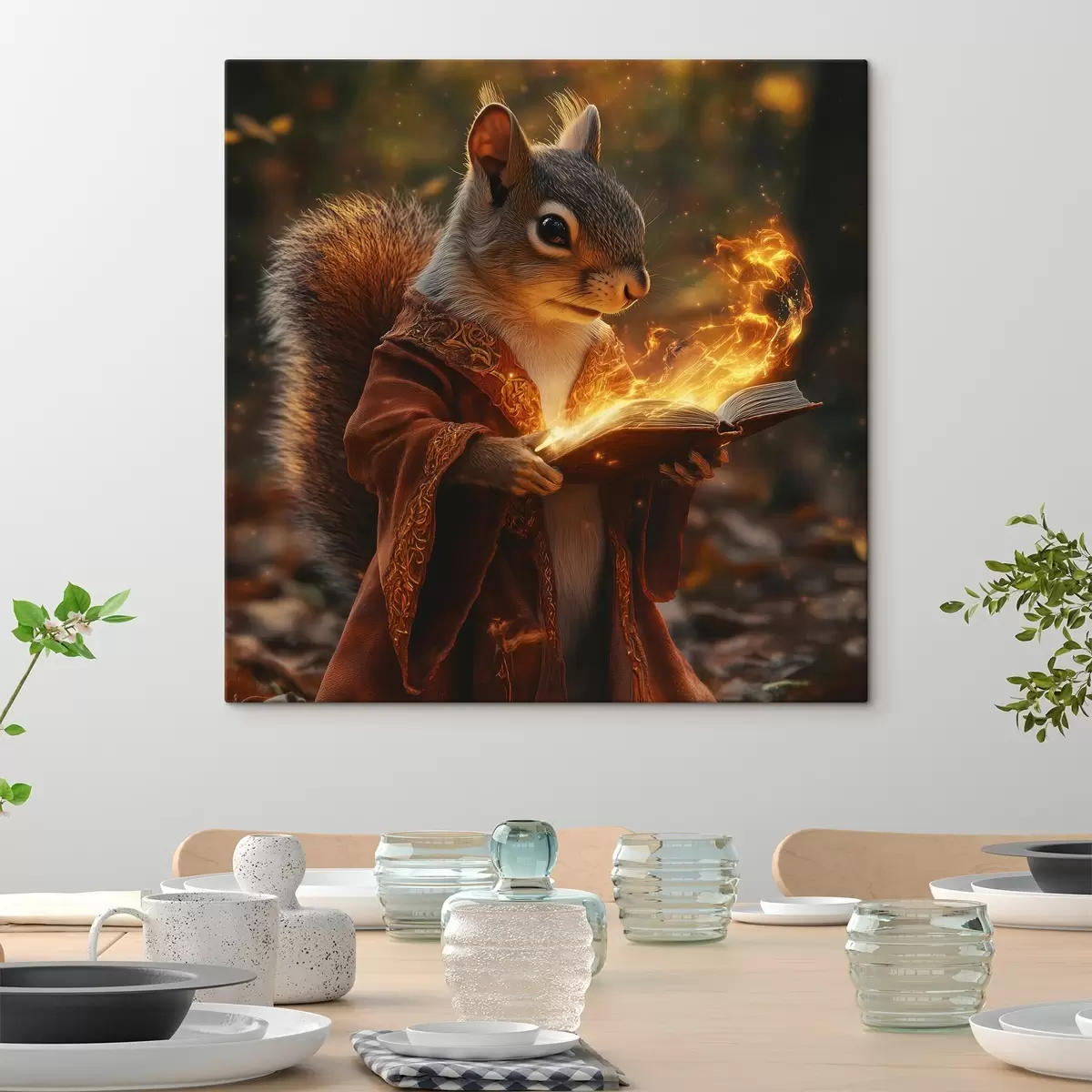 murales de pared Una ardilla maga mística con una túnica de mago y un tomo mágico en las manos s41983