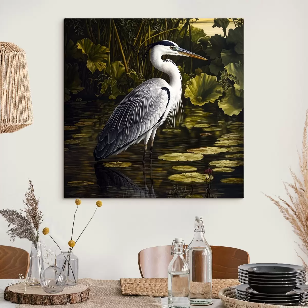 murales de pared Una garza en el agua sobre un fondo pantanoso s42039