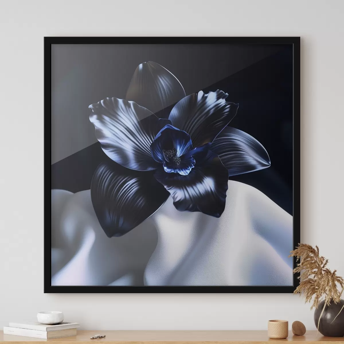 Poster Una orquídea negra sobre fondo de seda f41976