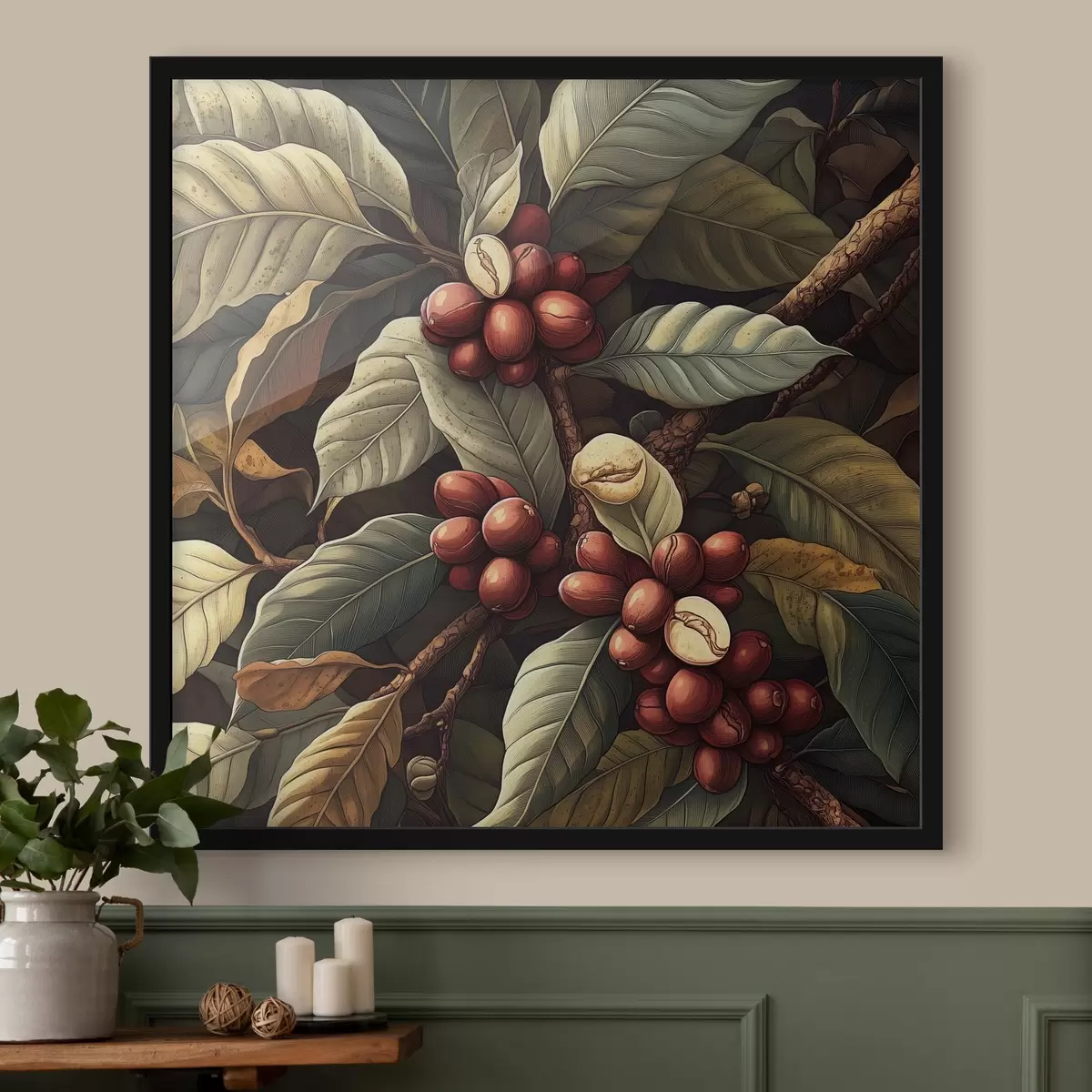 Poster Un cafeto con frutos y hojas f41980