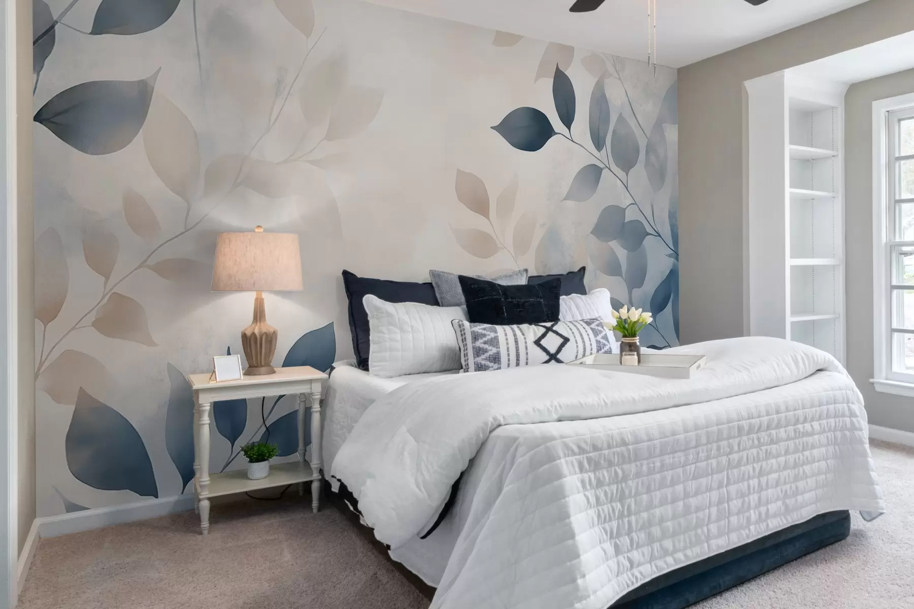 murales de pared delicadas hojas en técnica de acuarela w02453