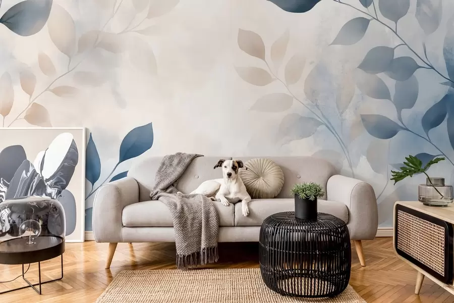 murales de pared delicadas hojas en técnica de acuarela w02453