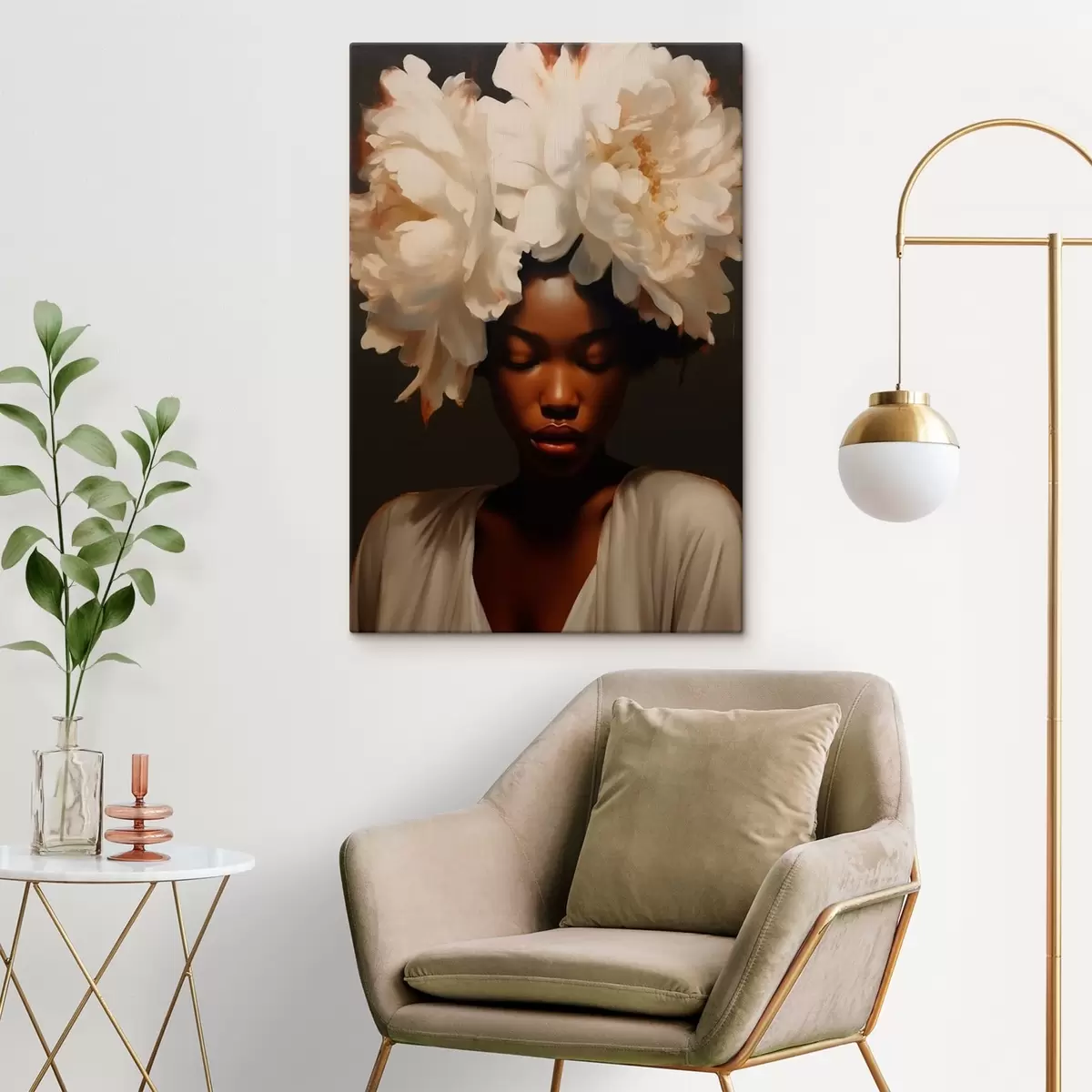 murales de pared Chica modelo y flores en el pelo s41799