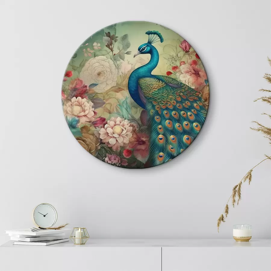 murales de pared Pavo real con flores en estilo vintage r34869