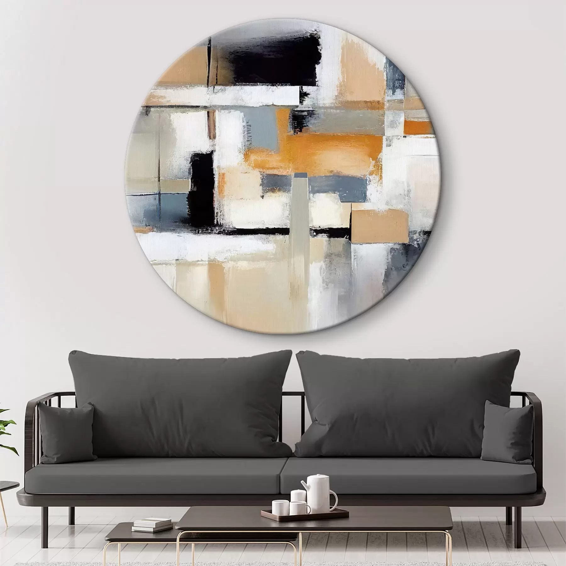 murales de pared Abstracción beige-gris con naranja y blanco r36624