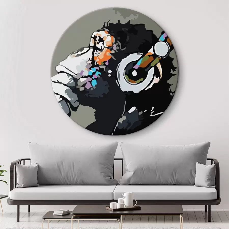 murales de pared Mono con auriculares sobre fondo gris r37269