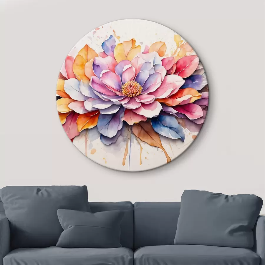 murales de pared Flor con acuarelas y pétalos multicolores r37333