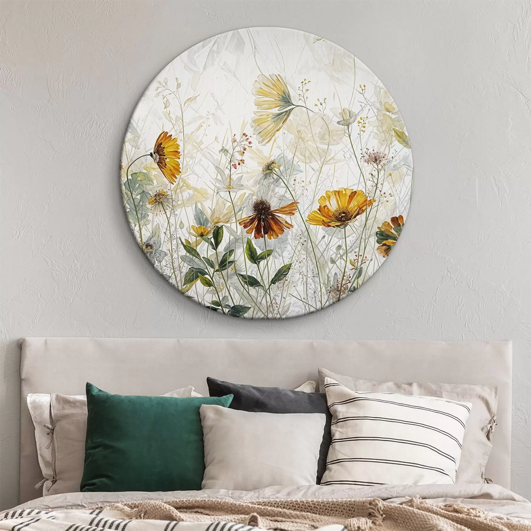 murales de pared Campo de delicadas flores sobre fondo blanco pintura al óleo r38197