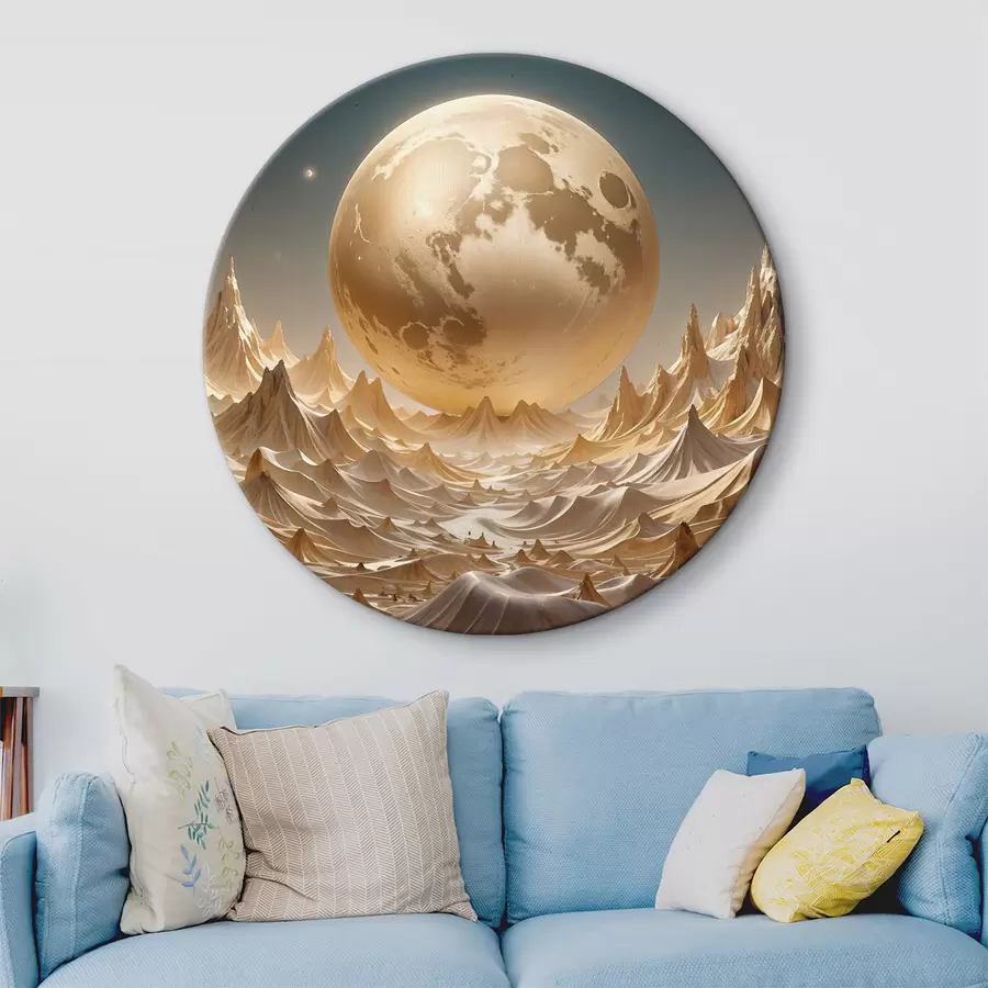 murales de pared Luna llena resplandeciente sobre un paisaje montañoso surrealista con picos r38775