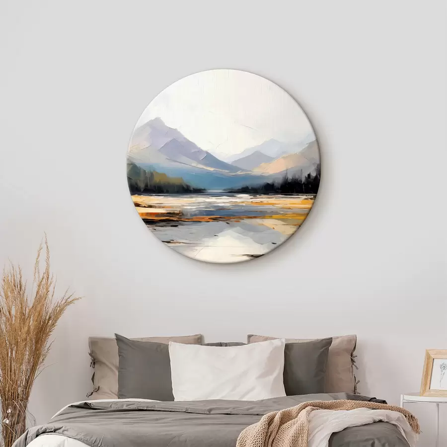 murales de pared Cordilleras en el valle pintura al óleo, paisaje, naturaleza, azul, color amarillo blanco r39128