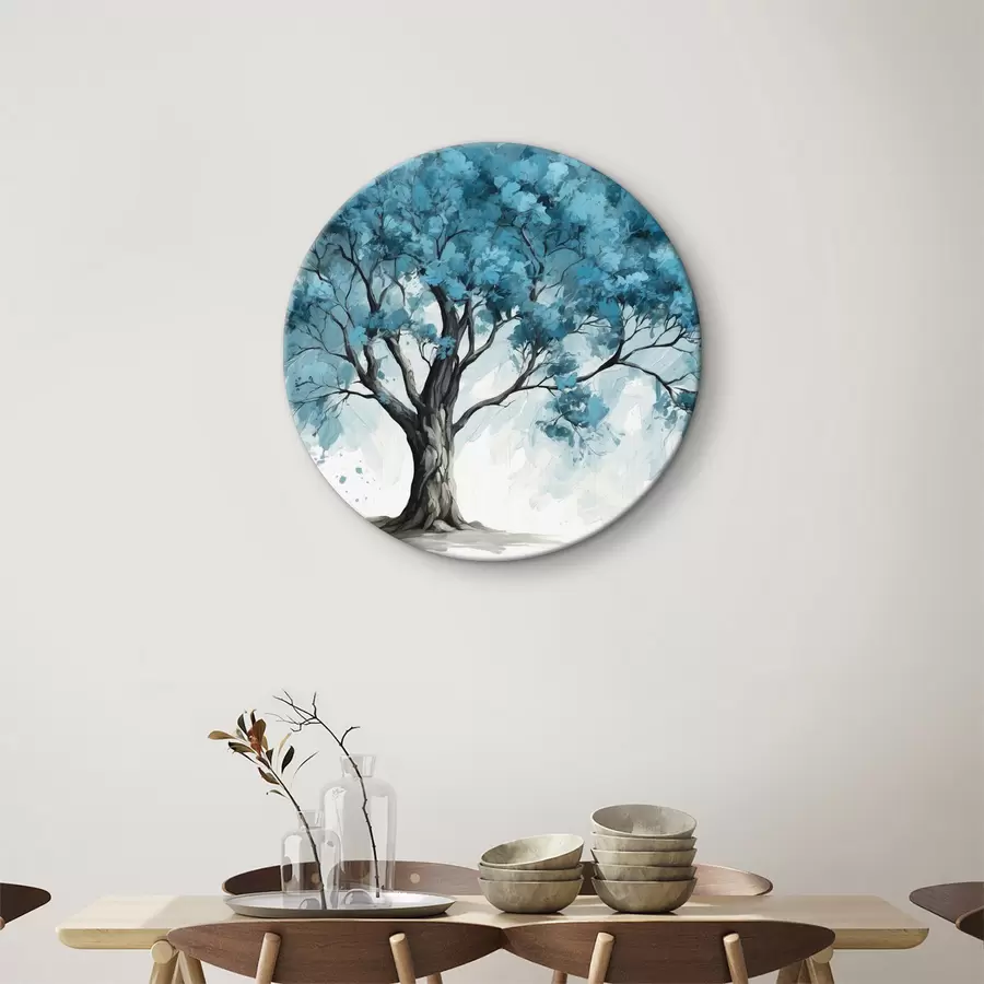 murales de pared Árbol con hojas azules sobre fondo blanco r39153