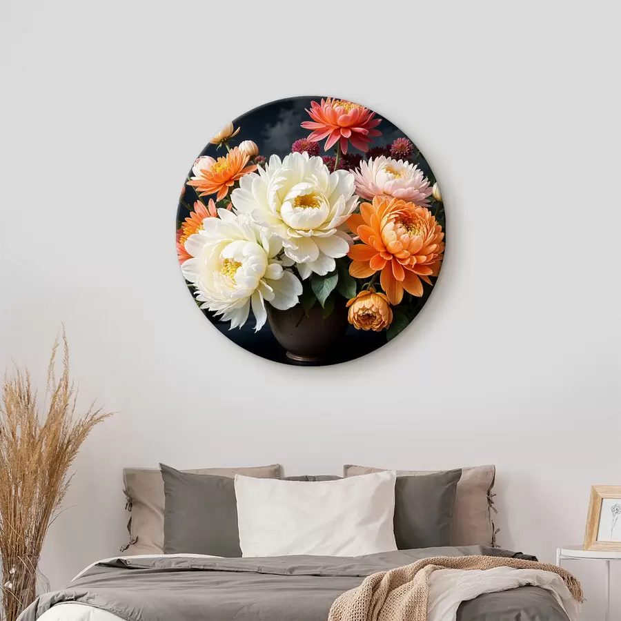 murales de pared Un ramo de vibrantes flores de dalia en varios colores sobre un fondo oscuro r39399