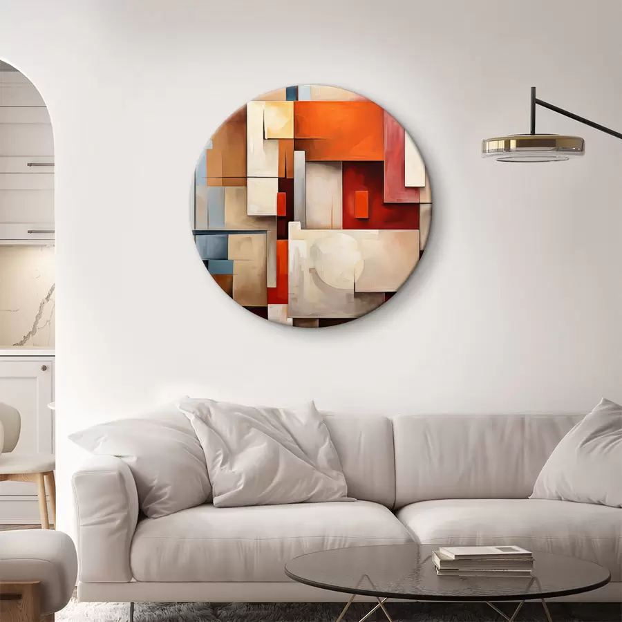 murales de pared Abstracción en estilo cubismo, pintura al óleo, colores rojo, azul y blanco r39571