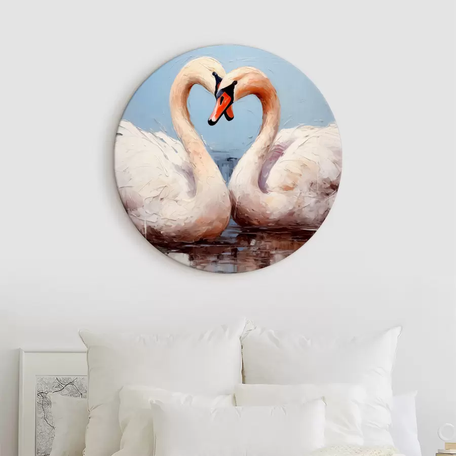 murales de pared Par de cisnes blancos en un estanque, pintura al óleo r39572