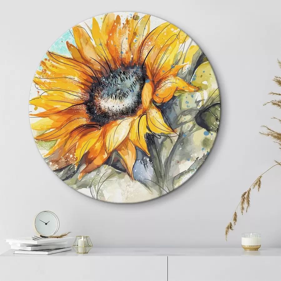 murales de pared Girasol de acuarela con salpicaduras de pintura r39583