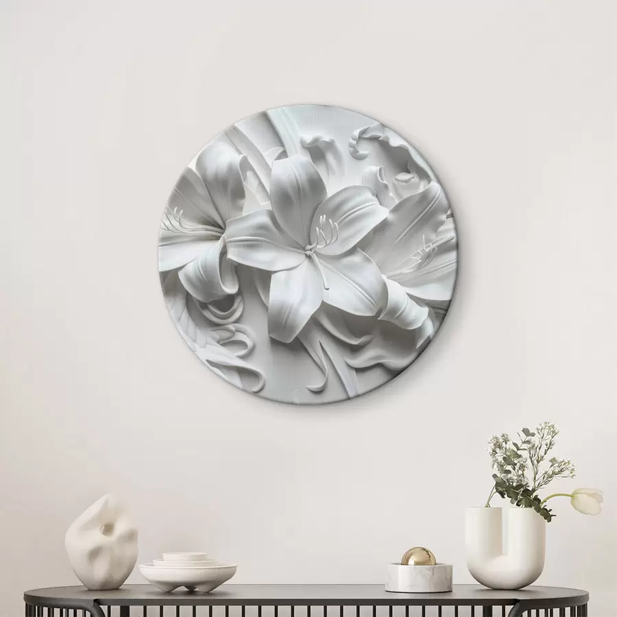murales de pared Relieve 3d blanco de lirios esculpidos r39654