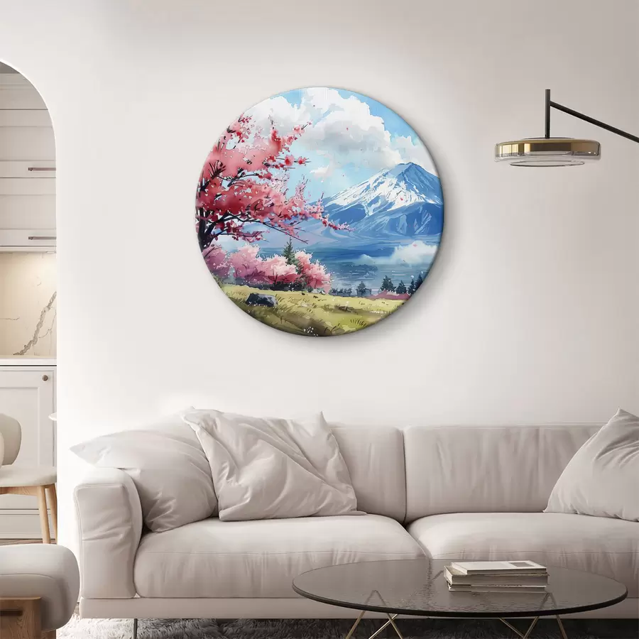 murales de pared Paisaje de montaña Fuji, naturaleza floreciente primaveral, cerezos, japonés r39777