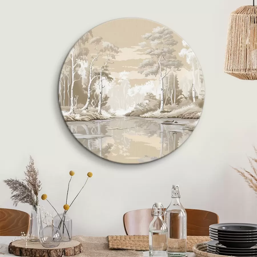 murales de pared Hermoso paisaje forestal, suaves colores pastel, beige y blanco r39978