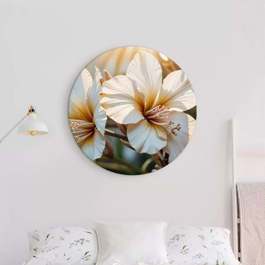 murales de pared Flores de hibisco blancas y naranjas en flor, con un fondo de enfoque suave r40035