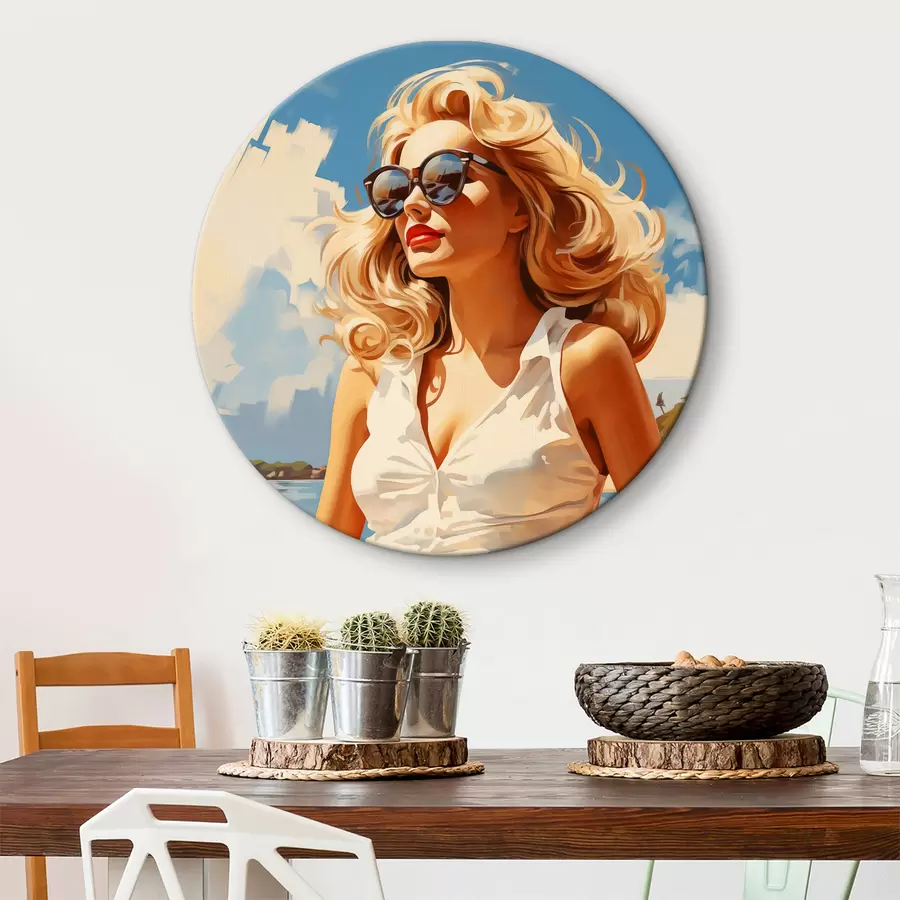 murales de pared Ilustración de fondo de chica rubia en el mar r40321