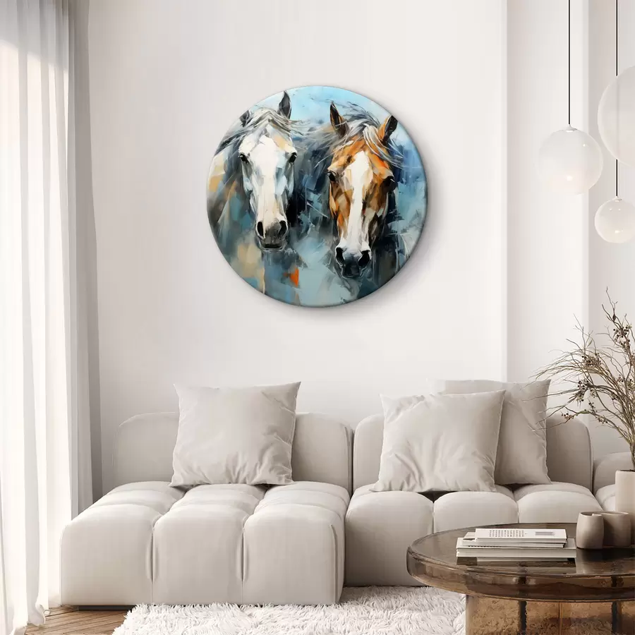 murales de pared Cuadro abstracto de caballos, color blanco, azul y marrón r40493