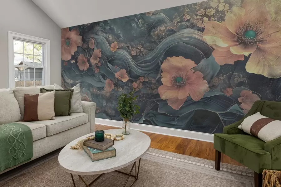 murales de pared Flores grandes sobre fondo abstracto w08480